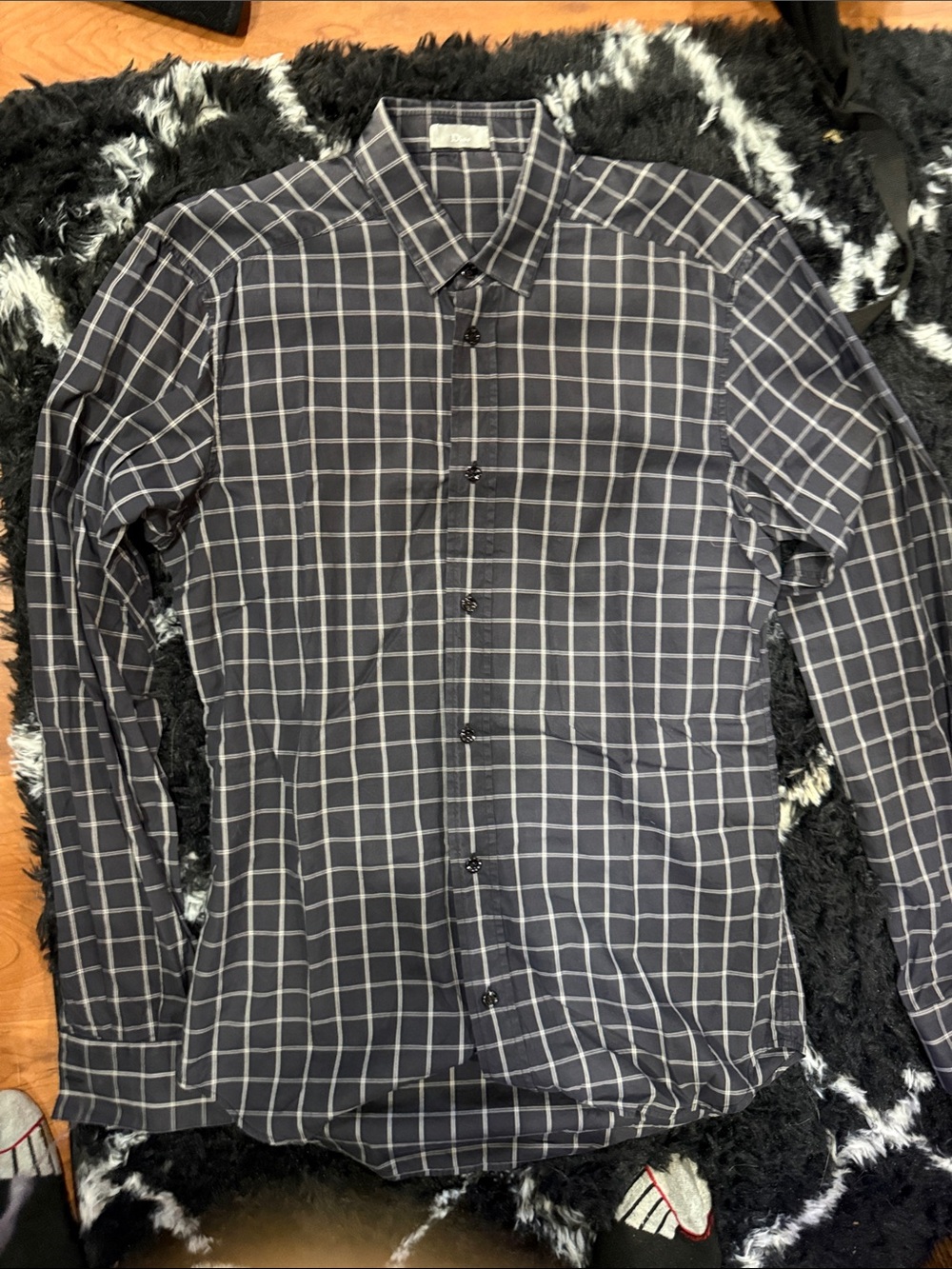 Dior Homme Black and White Windowpane Button-Down Shirt